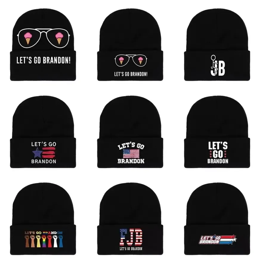 

Let's Go Brandon Black Knitted Hat Winter Warm Letters Printed Fashion Crochet Hats Outdoor Sports Ski Cyclings Unisex Beanie Skull Caps WHT0228, Black x 05