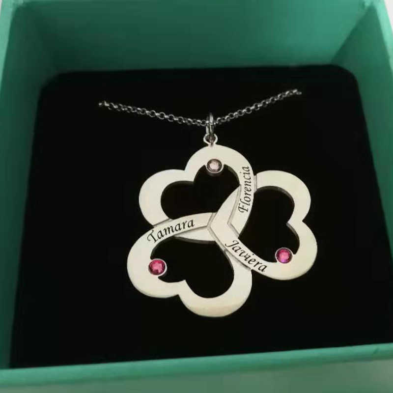

Costume Colar Gold Color Name Necklaces Women's Trinket Flower Necklace Birth Stone Chain Triple Love Heart Pendants Suspensions X0707