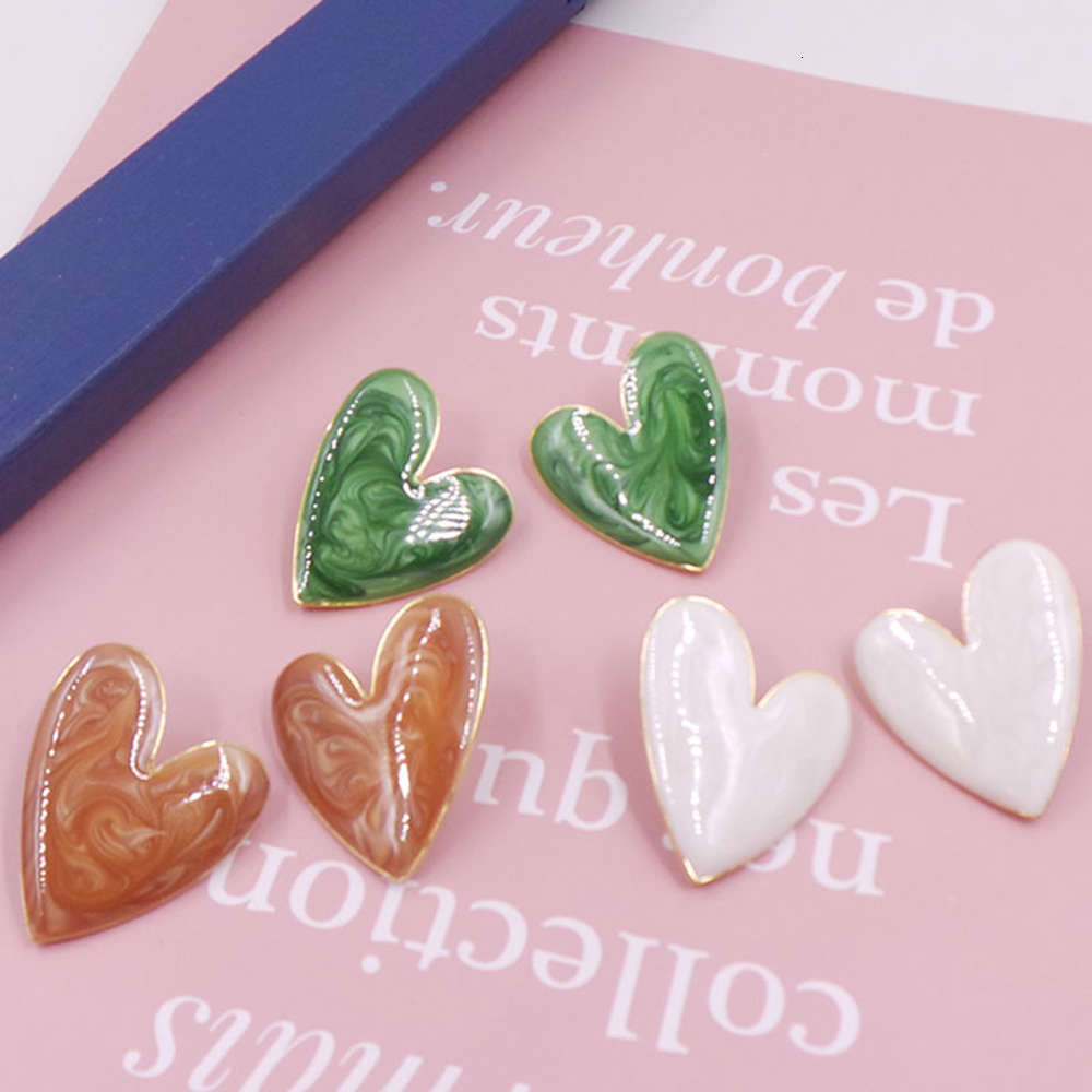 

Court Love Earrings 925 silver needle exaggerated hand painted enamel symmetrical Fashion