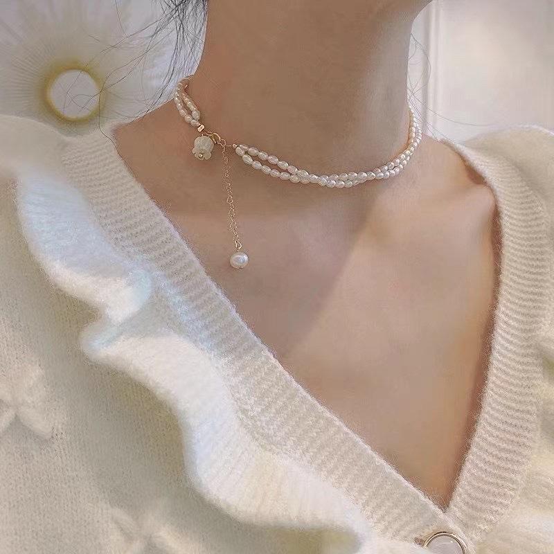 

Pendant Necklaces Origin Summer Korean Fashion Double-Layer Beaded Simulation Pearl Chokers Necklace For Women White Flower Jewellery