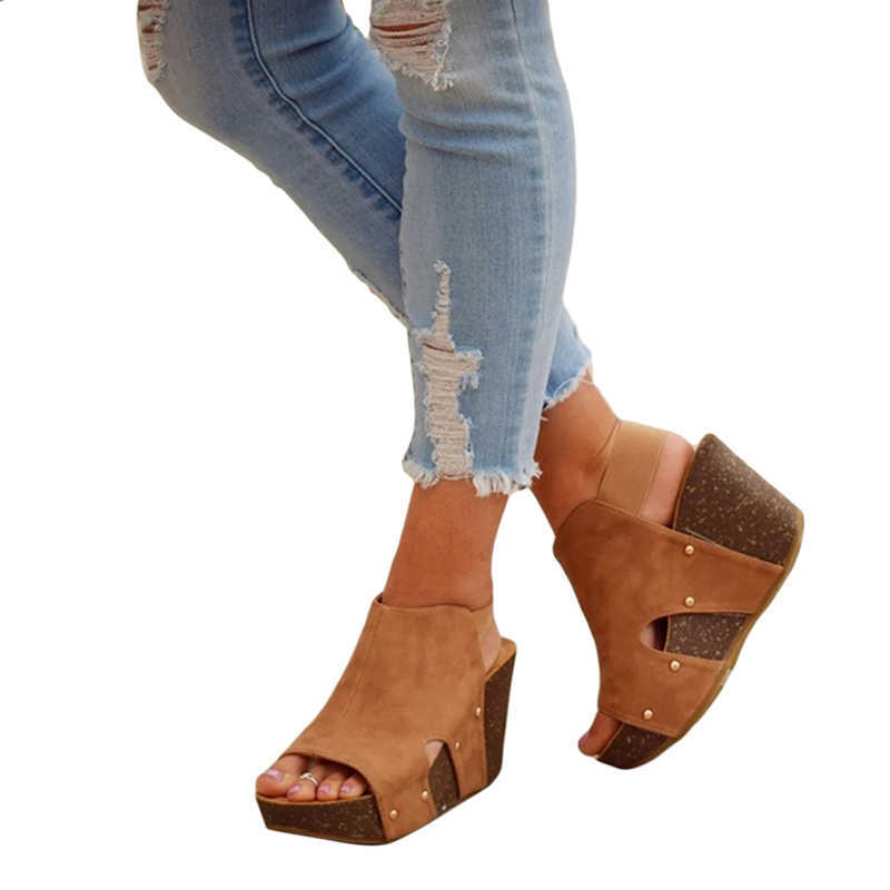 

Platform Sandals Wedges Shoes For Women Peep Toe High Heels Sandalias Mujer Summer Shoes PU Leather Heels Sandals Y0721, Brown