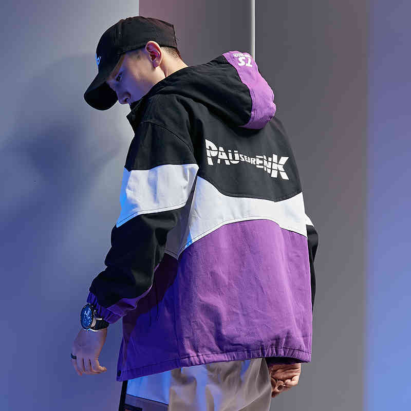 

men's jackets fall oversize with hoodie jacketet man printed multicolored ribbon amendment personally fashion jacket men's clothes, Black;brown