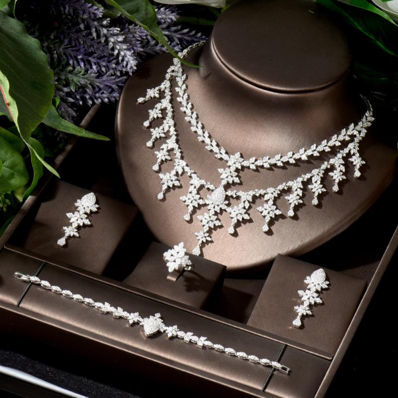 

Earrings & Necklace HIBRIDE Trendy 4PCS Full Micro CZ Luxury African Jewelry Set For Women Wedding Party Zircon Crystal Neckalce N-93, As pic