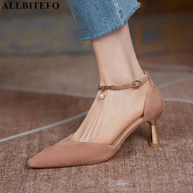 

ALLBITEFO Gold heels genuine leather sexy high heels party women shoes metal chain summer women sandals des sandalias 210611, As picture