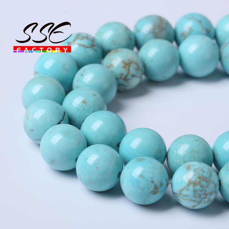 

Other Natural Blue Turquoises Round Loose Beads Stone 15" Strand 4 6 8 10 12mm DIY Bracelet Necklace For Jewelry Making