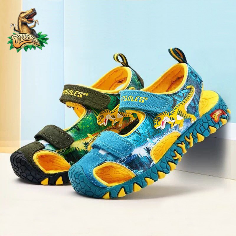 

Dinoskulls Kids Sandals T-Rex Boys Dinosaur Closed Toe Cut-Outs Fashion 2021 Summer New Beach Shoes Children Sandals Fastening, Sapphire