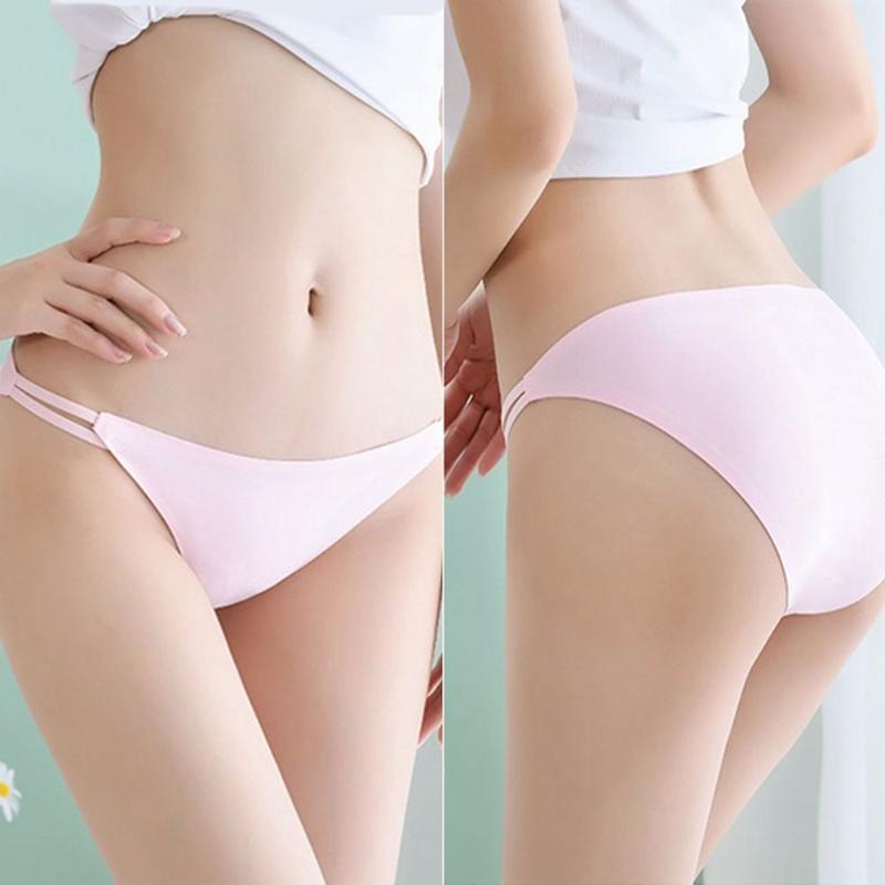 

Women's Panties Summer Ice Silk Seamless Comfortable Underwear Sexy Thin Belt Briefs Solid Color Thong For Women Girls, White