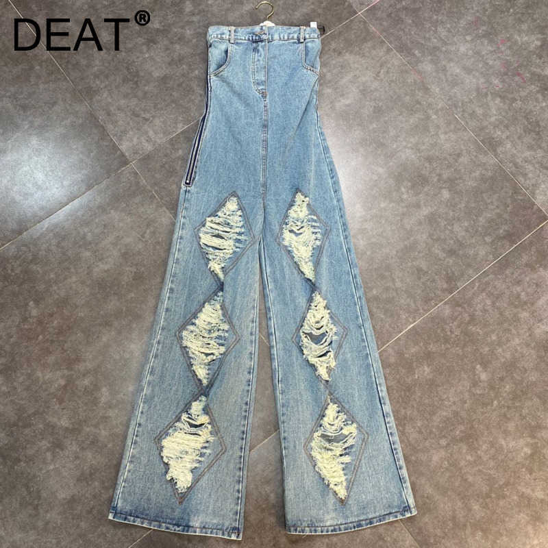 

DEAT Women Side Zipper Personality Hole Cool Handsome Street Jumpsuit Solid Color Fashion Spring Summer 11D1274 210709, Figure color