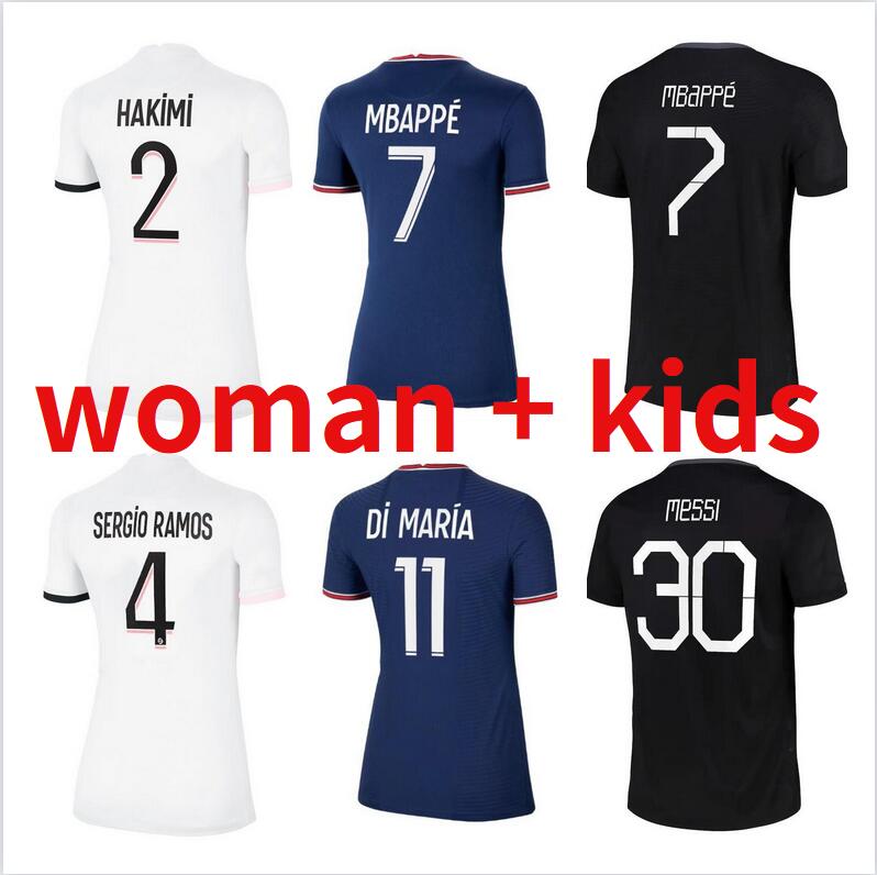 

WOMEN messi SERGIO RAMOS Mbappe Icardi Soccer Jerseys 2021 2022 Home Away purple VERRATTI DRAXLER WIJNALDUM MARQUINHOS 21 22 ladies football Shirt DI MARIA uniforms, 21/22 kids size