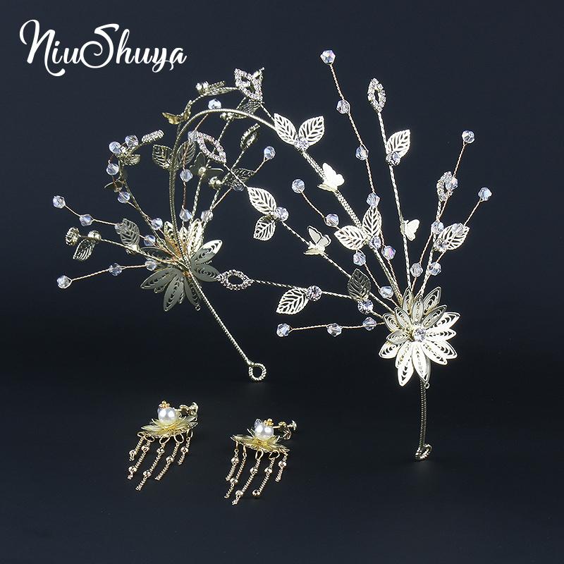 

Hair Clips & Barrettes NiuShuya Retro Bands For Women Wedding Metal Gold Leaf Flower Headbands Western Fashion Girls Accessories
