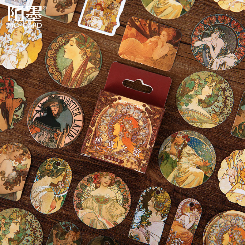 

5Pieces/Lot 45pcs Alfons Mucha Stationery Sticker Kawaii Stickers Paper Adhesive Stickers DIY Scrapbooking Diary Photos Albums