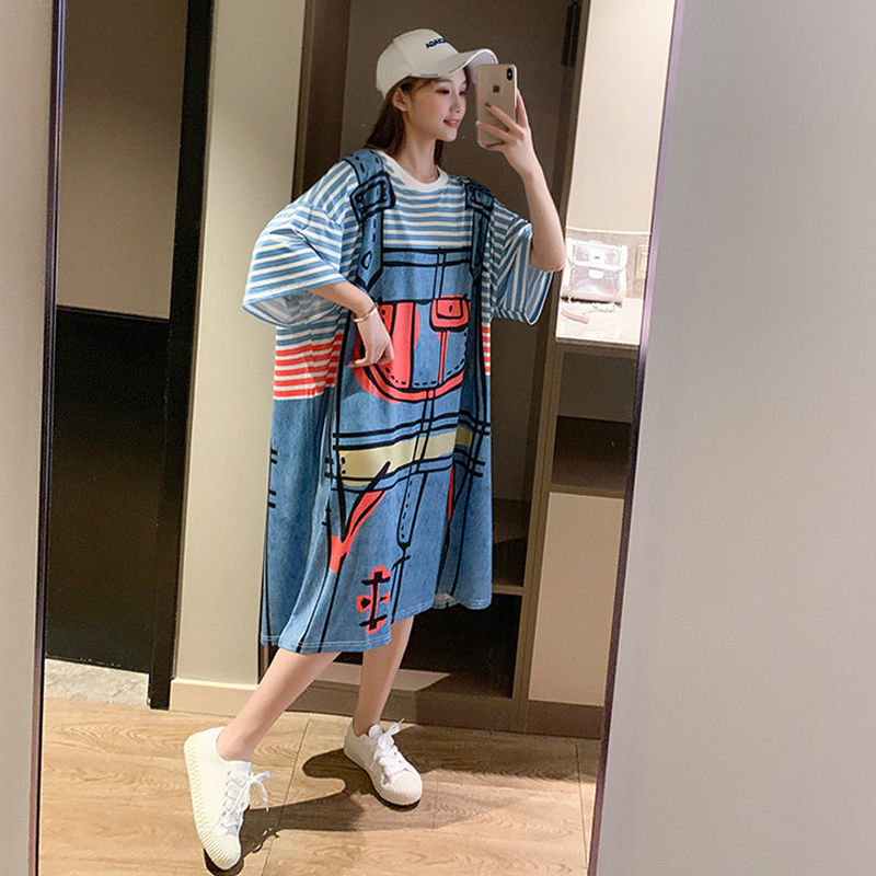 

Summer Dress 2021 Womens Summer Sundresses Casual Tshirt Dress Women Oversize Loose Sleep Plus Size Dresses for Women, Black;gray