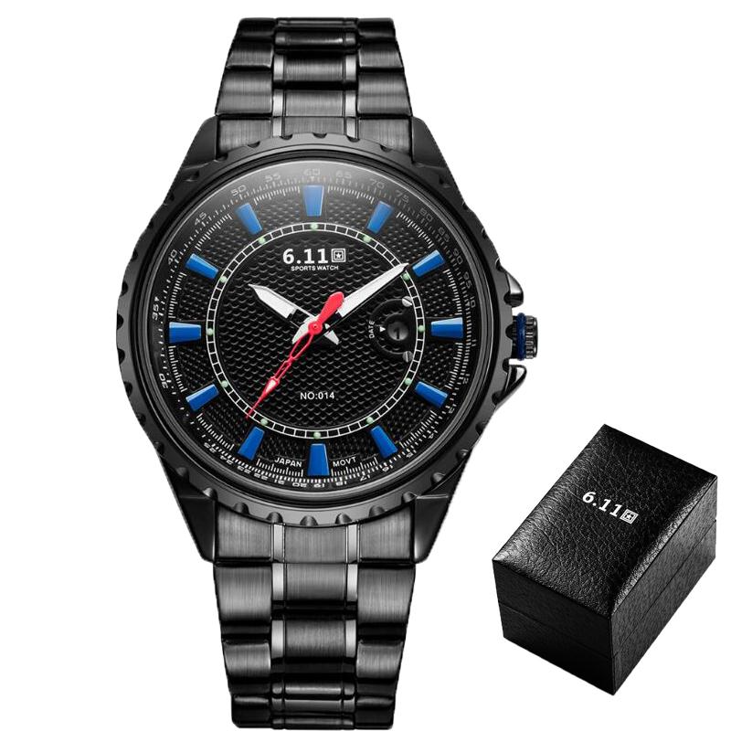 

Wristwatches 6.11 Mens 2021 Fashion Solar-powered Watch Full Steel Clock Army Military Outdoor Quartz Wrist Casual Sport Watches NO.014, Black