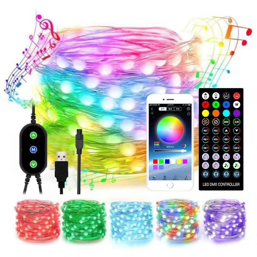 

led fairy string lights smart wi-fi remote app bluetooth control home multi-modes color changing music sync marquee strip light for christma