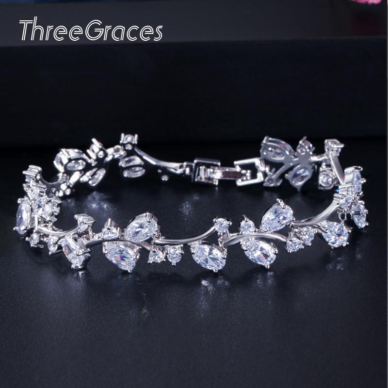 

Link, Chain ThreeGraces Romantic Silver Color Leaf And Flower Shape Shiny White Cubic Zirconia Bridal Wedding Bracelets Jewelry Gift BR031, Black