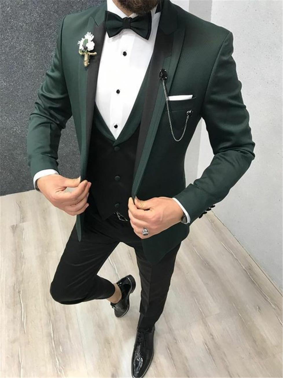 

Classic Style One Button Dark Green Groom Tuxedos Peak Lapel Wedding/Prom/Dinner Groomsmen Men Suits Blazer (Jacket+Pants+Vest+Tie) W1478, Same as image