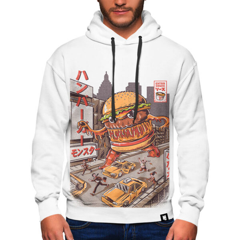 

Hamburger Design Pattern Men s 3D Printing Hoodie Visual Impact Party Top Punk Gothic Round Neck High Quality American Sweatshirt Hoodie, Black