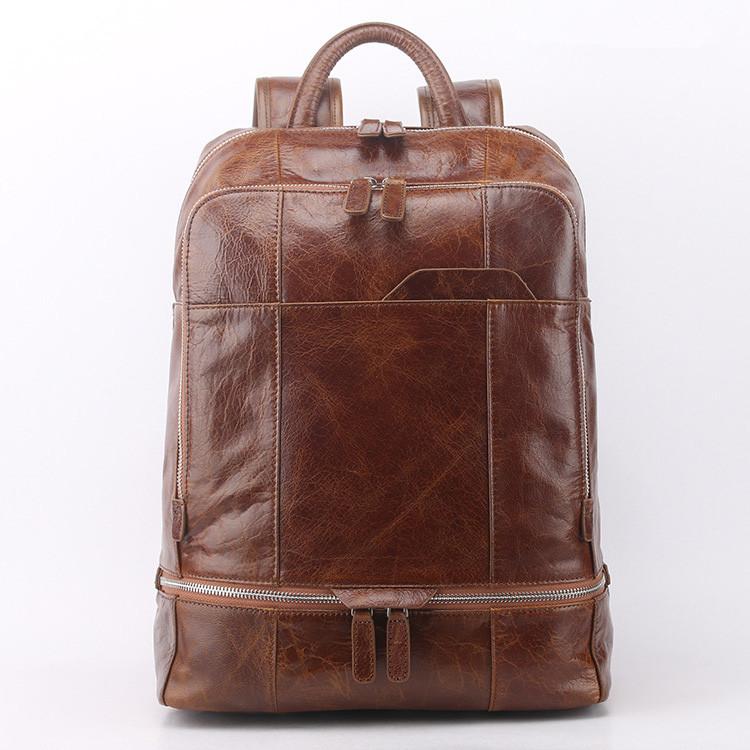 

Backpack Luxury Vintage 100% Genuine Leather Men Natural Cow Men's Travel Bags Casual Zipper Big Volume Bag, Brown