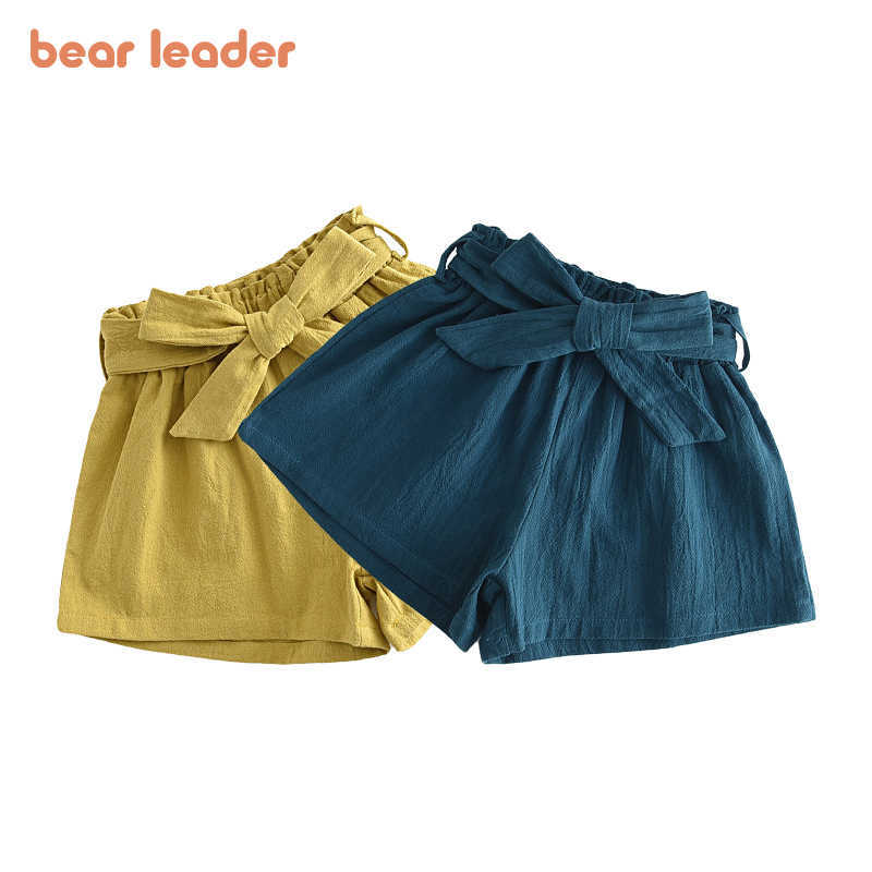 

Bear Leader Summer Casual Pants 2Pcs Fashion Baby Girl Bowtie Sashes Shorts Children Solid Active Clothing For 3-7 Years 210708, Blue
