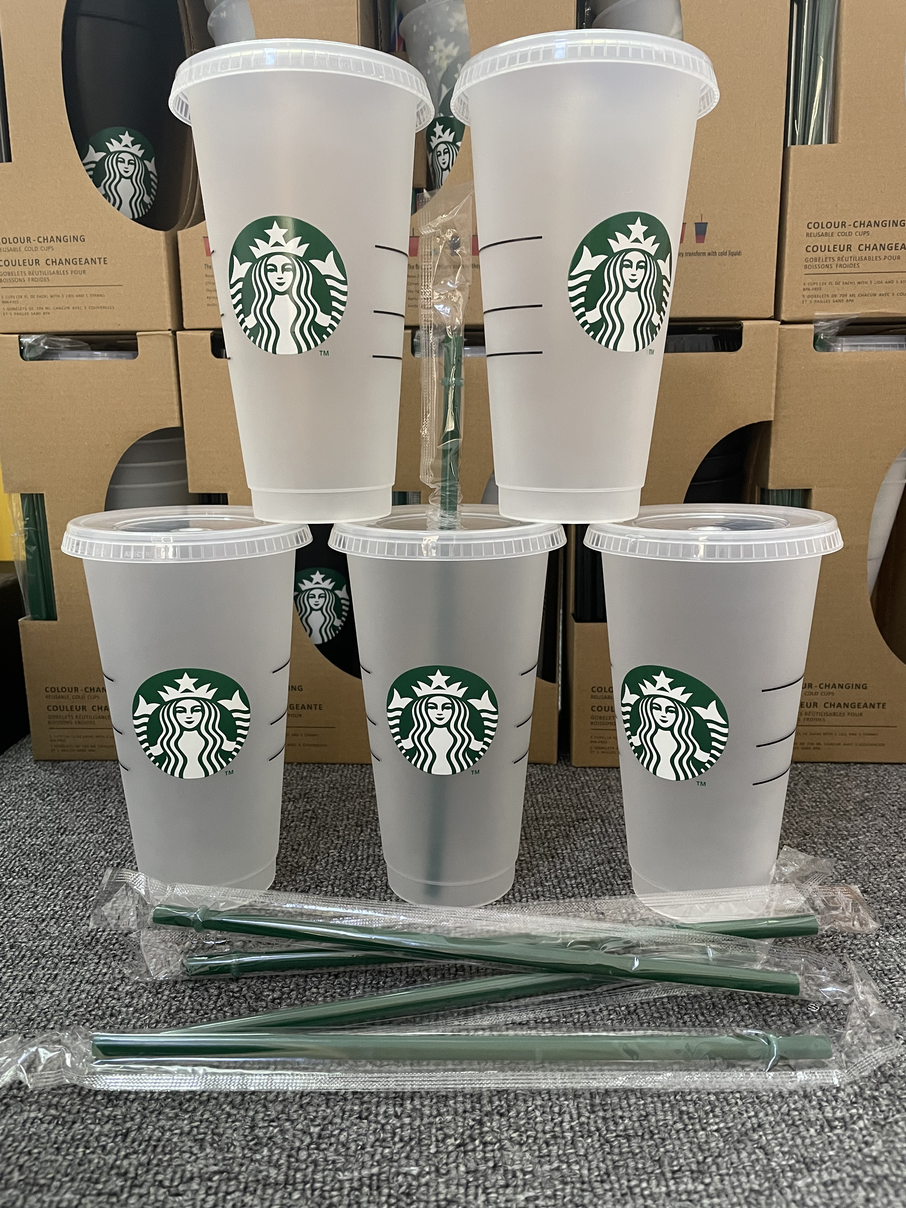 

Starbucks Mug 24oz/710ml Plastic Tumbler Reusable Black Drinking Flat Bottom Cup Pillar Shape Lid Straw Cups, Orange
