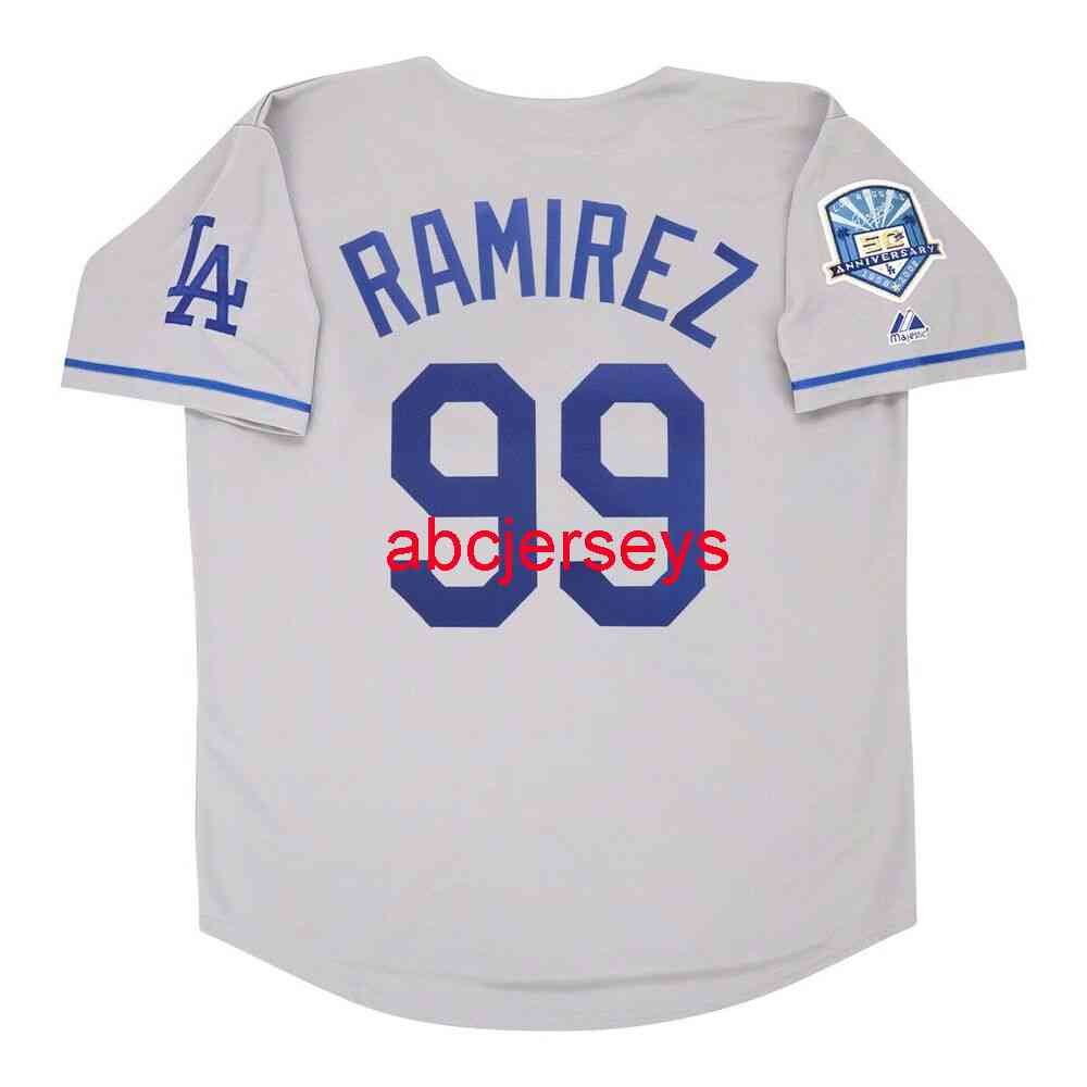 

Stitched Custom Manny Ramirez 2008 Road 50th Anniv Jersey add name number Baseball Jersey, Grey