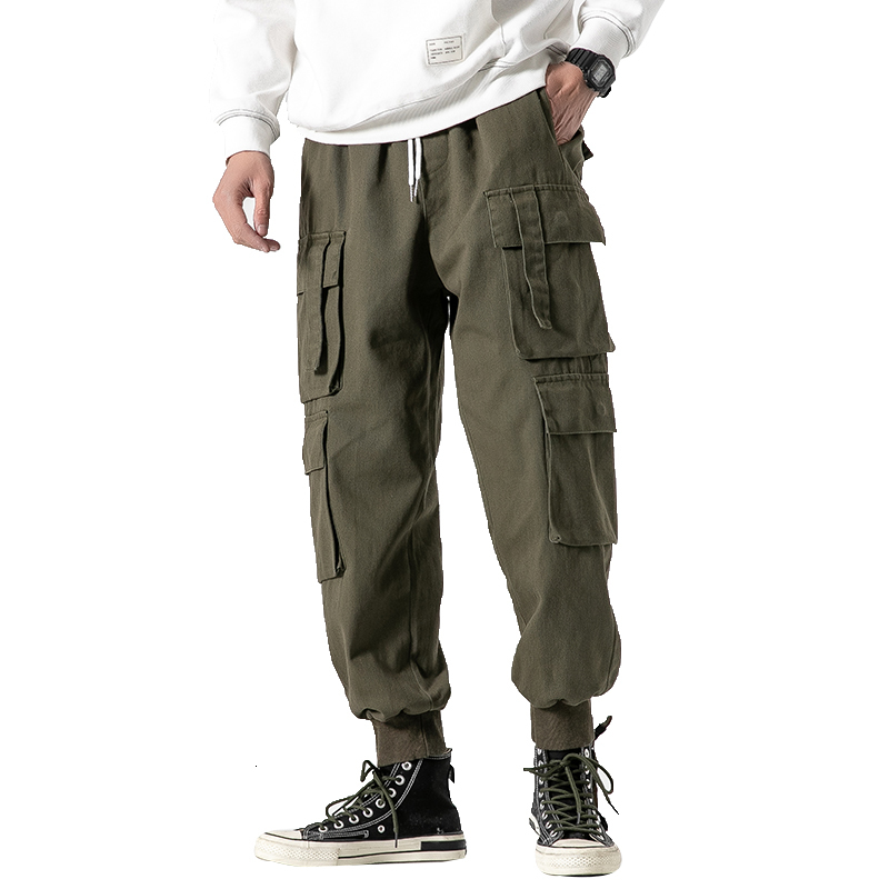 

2021 New Men Streetwear Cargo 2021-fall Hip Hop Joggers Fashionable Black Overalls Baggy Men's Pockets Dropshipping Pants Z2yg, Army grey