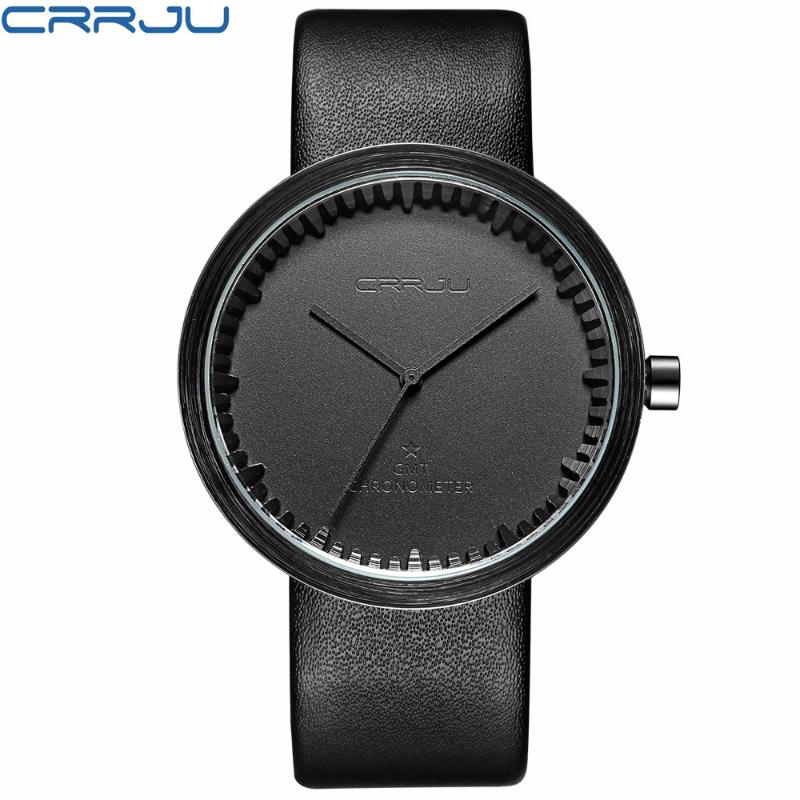 

Wristwatches CRRJU Men Leather Strap Watch Classic Black Male Military Wristwatch Casual Sport Quartz Relogio Masculino