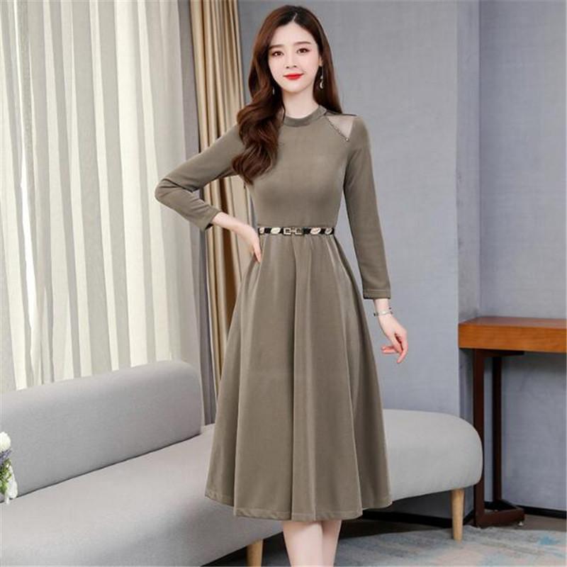 

Casual Dresses Fashion Long Dress Women 2021 Autumn Listing Sleeve O-neck Big Swing High Waist Temperament OL Office Lady, Picture color