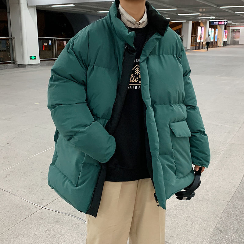 

2021 New Winter Thickened Two-sided Jacket Men's Warm Fashion Casual Stand-up Collar Parka Men Wild Loose Korean Short Coat Mens M16r, Dark green