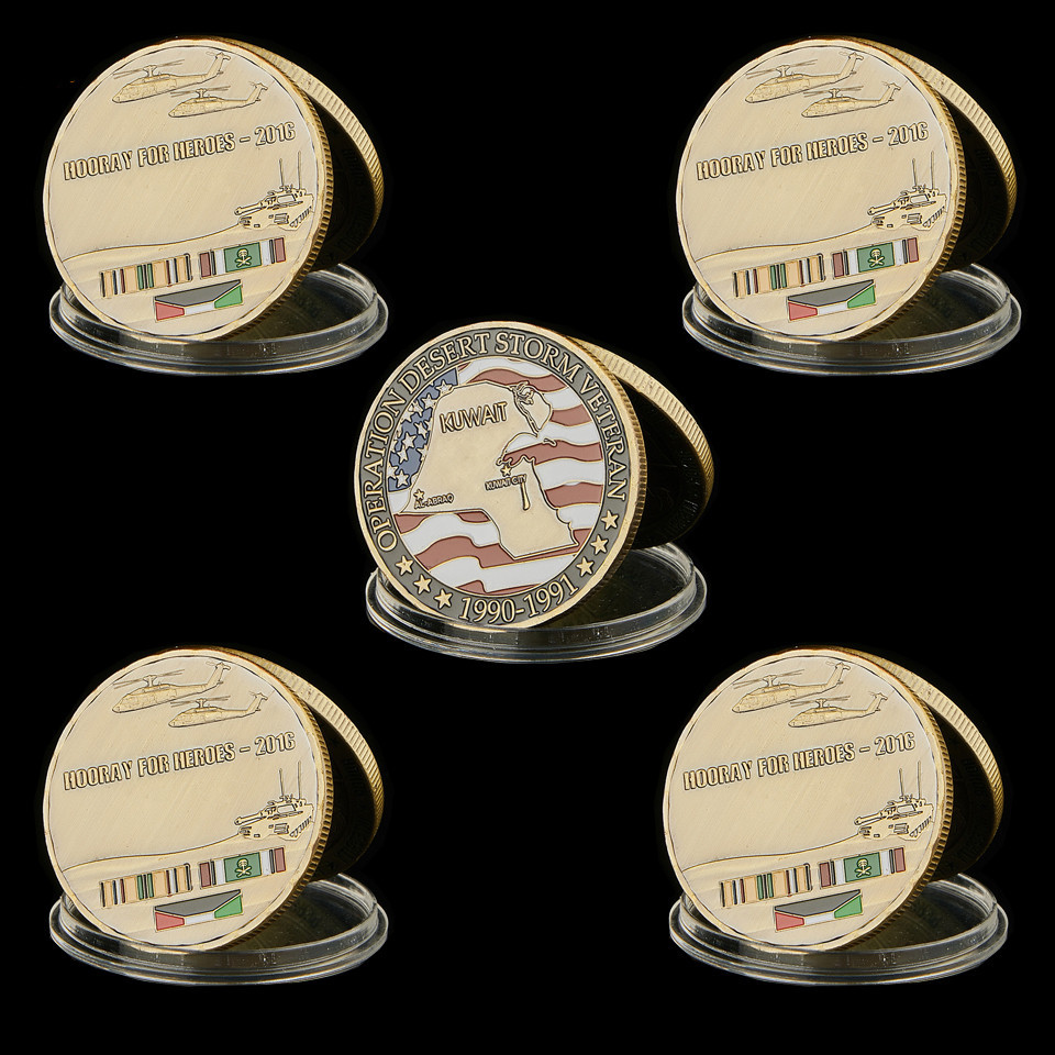 5PCS 1990-1991 U.S. Military Craft Kuwait War Operation Desert Storm Veteran Metal Medal Challenges Coin Collectible Value-image-728431866