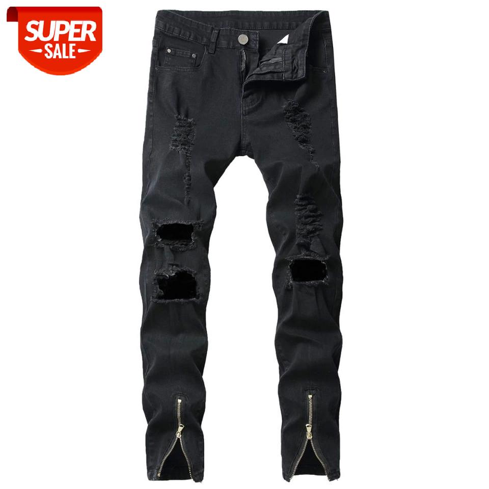 

Denim Designer MOTO BIKE Straight Black Jeans For Men'S Size 28-38 2021 Autumn Spring HIP HOP Punk Rock Streetwear Trouers #KY4G