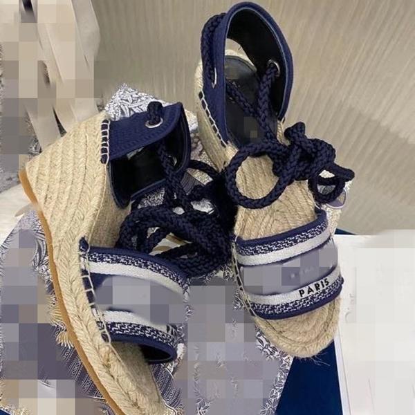 

Fashion designer style ladies canvas thick bottom straw fisherman weave wedge sandals summer beach embroidery strap high heel sandals, 2 no box