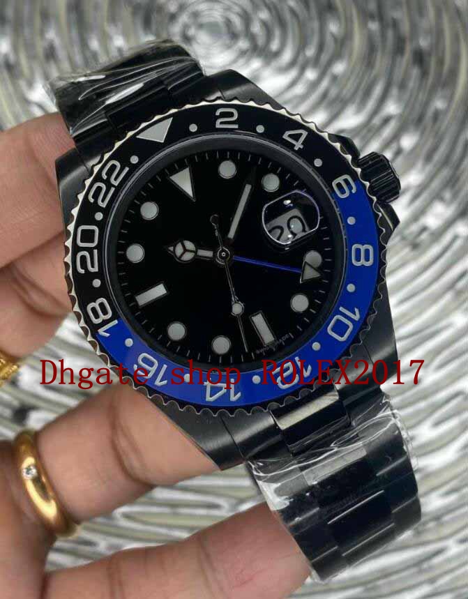

2021 Men's Sport Black blue ceramic Quality Wristwatches GMT MOVEMENT HOUR ADJUST DATE BLACK PVD Asia 2813 Movement Automatic Mens Watches