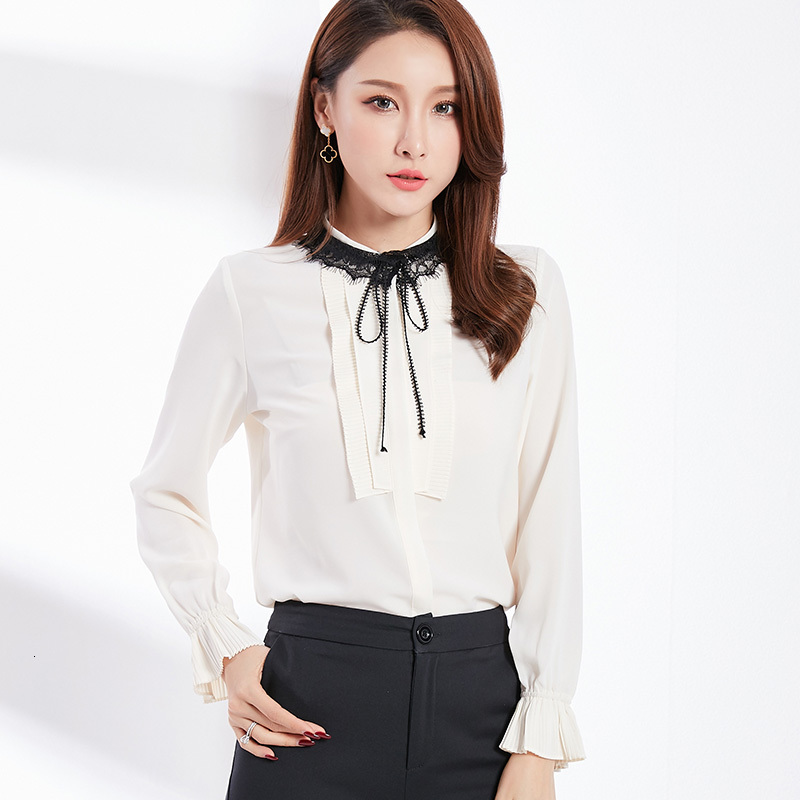 

2021 New Novo Design Escritrio Senhora Chiffon De Manga Comprida Camisa Da Marca Feminina Moda Vero Camisas Femininas Slido Casual Topos Sr6, Champagne