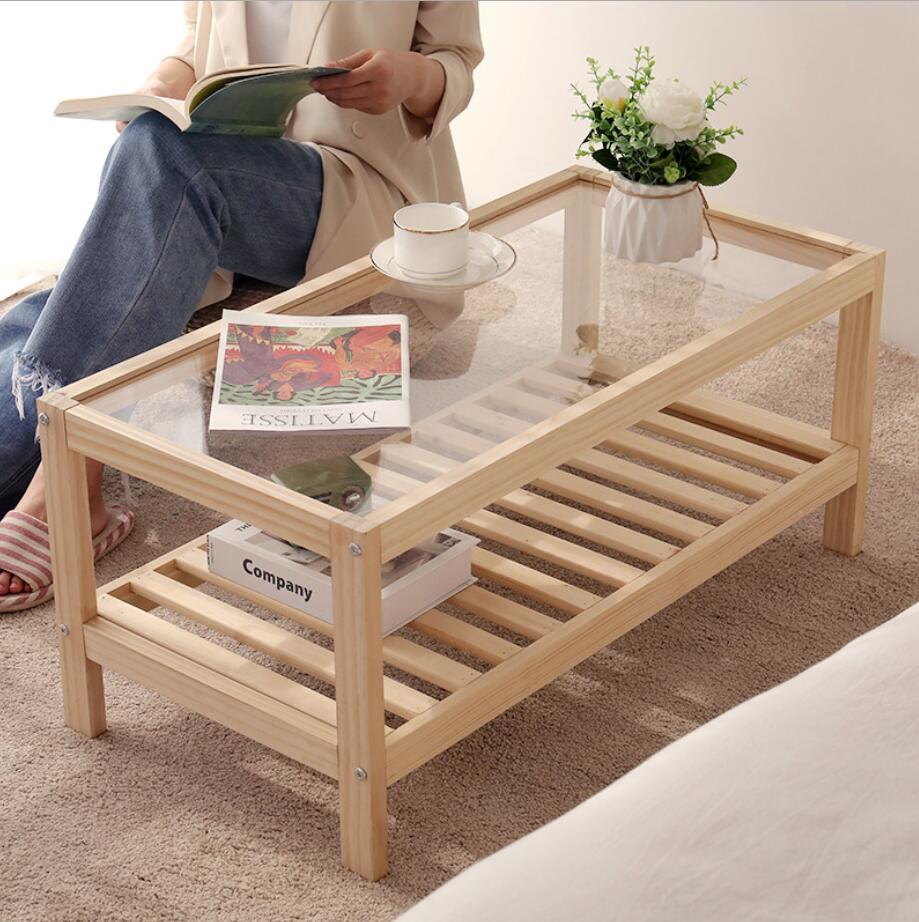 Rectangular tea table Bedroom Furniture simple living room combination solid wood small family bedside creative tables-image-660053287