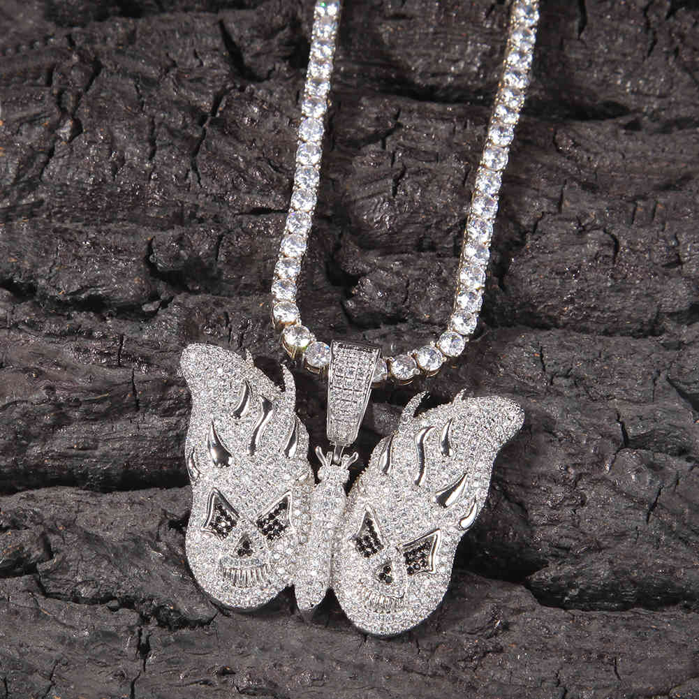 

New Fashion Hip Hop Jewelry Butterfly Pendant Necklaces Monster Characters Full Iced Out CZ Charm Chic gift for men and women X0509