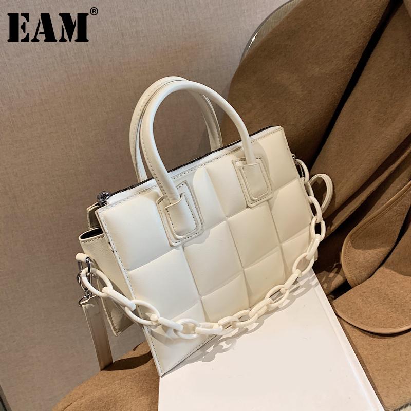 

[EAM] Women New Cube Acrylic Chains PU Leather Flap Personality All-match Crossbody Shoulder Bag Fashion Tide 2021 18A1534, Black