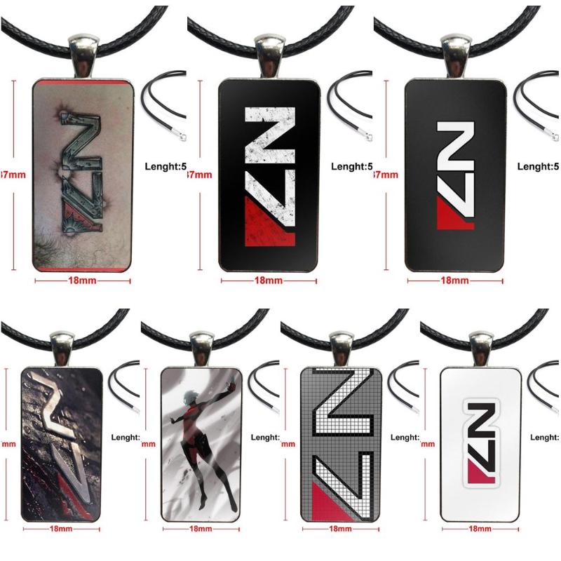 

Pendant Necklaces For Women Christmas Gift Fashion Glass Cabochon Necklace Steel Color Choker Rectangle Mass Effect N7 Logo, Silver
