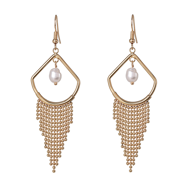 

Gold Metal Long Pearl Drop Earrings Tassel Earrings For Women Vintage Statement Jewelry Wholesale