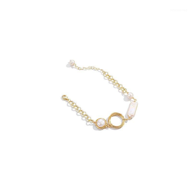 

Chains Excellent Jewelry Korean Version Metal Hollow Chain Baroque Pearl Bracelet Personality Simple Fashion Trend Hand Decoration