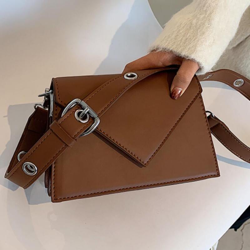 

Vintage Square Crossbody bag 2021 New Quality PU Leather Women's Designer Handbag Wide Shoulder strap Shoulder Messenger Bag, Black