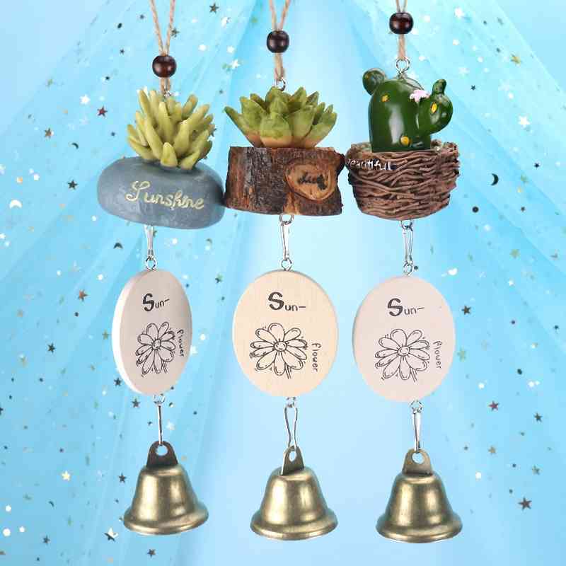 

Creative potted succulent plant Japanese resin decoration car wind chime hanging bell gift