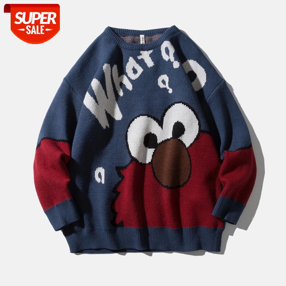 

SEVEYFAN 2021 Funny Cartoon Duck Hip Hop Sweater Pullover Jumper Men Printed Knitted Sweater Casual Autumn Male #dB2G, White;black