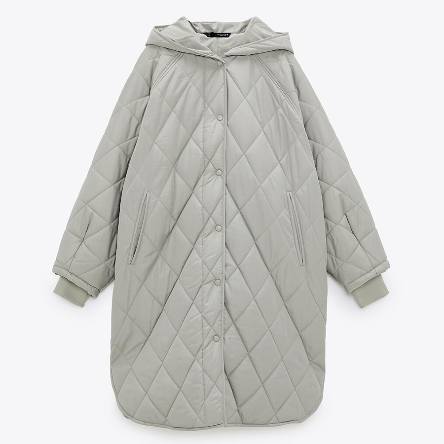 

2021 Gray Plaid A-line Hooded Woman Jacket Brand Long Parkas Coat Warm Cotton Winter Outerwear Loose Design Fashion Girls M6ze, Black