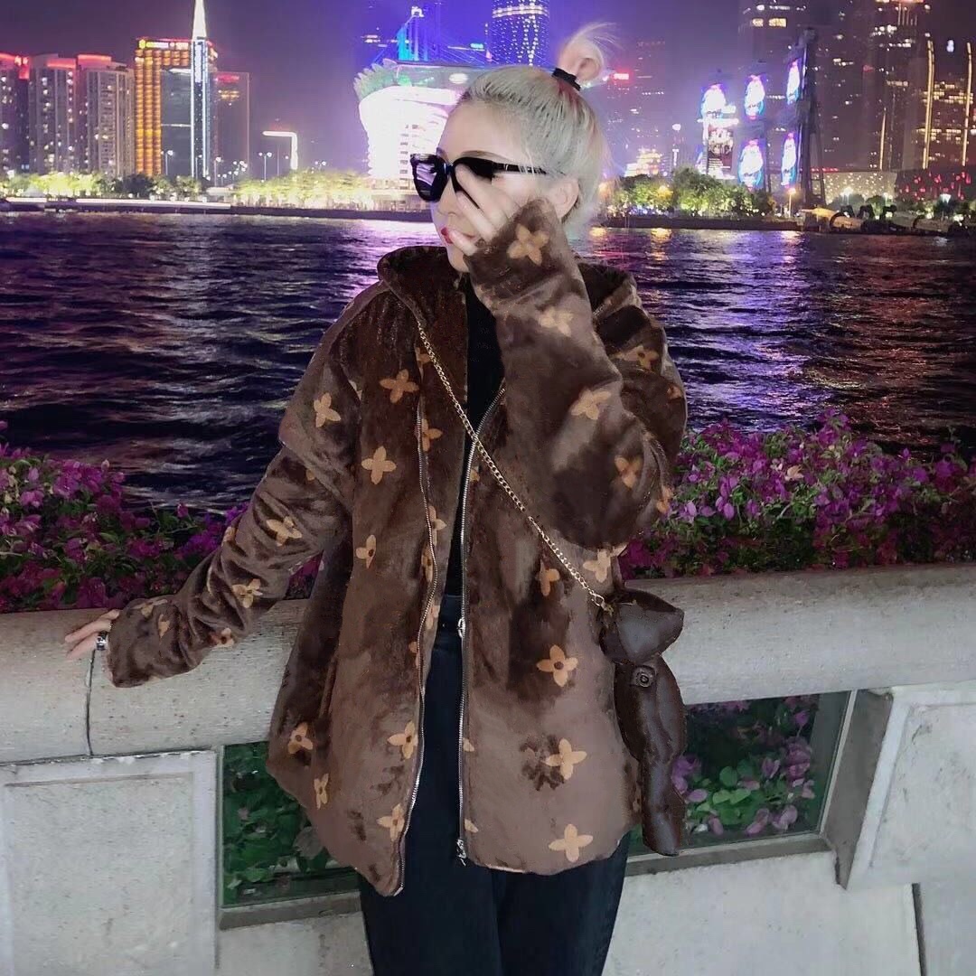 

[No Bear] Jacket for Women Korean Loose Student Fall Winter Hooded Plush Jacket, Coral Plush Cotton Warm Fashion Simple Jacket, Black;brown