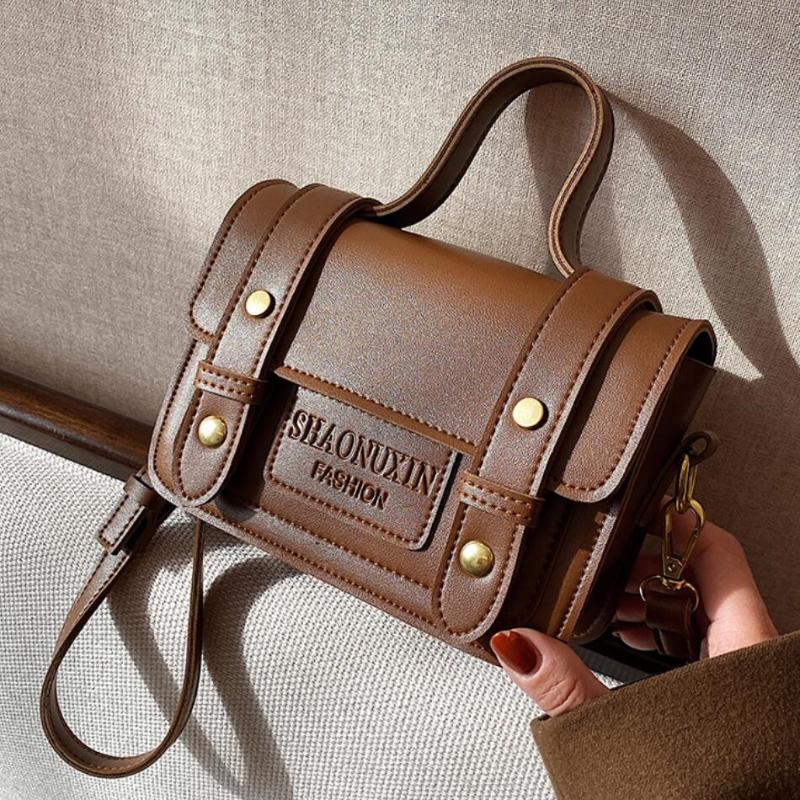 

Vintage Small Square Tote bag 2021 Fashion New High-quality PU Leather Women's Designer Handbag Travel Shoulder Messenger Bag, Black