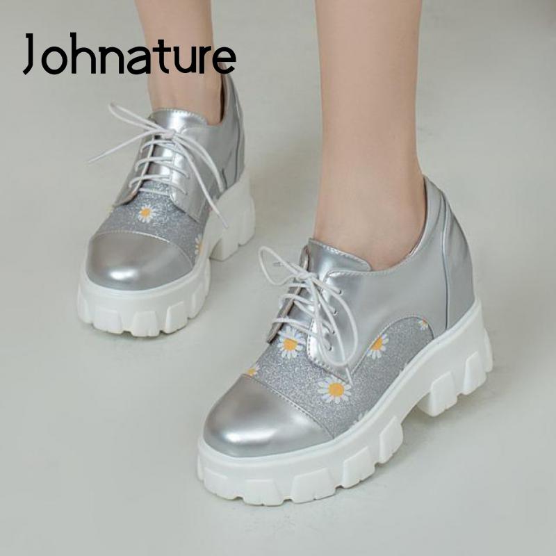 

Johnature Pumps Women Shoes 2021 New Spring/Autumn Lace-Up Round Toe Casual Concise Handmade Wedges Platform Ladies Shoes, Black