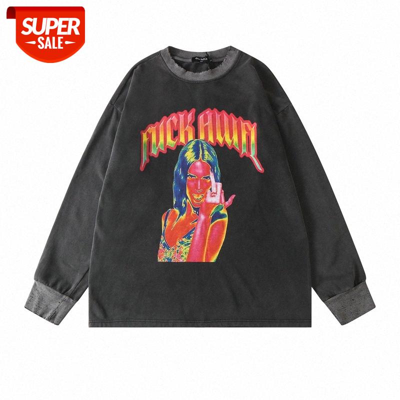 

Collarless pullover wear and wash water hot feeling girls make old all-match couple youth long-sleeved sweater #Os0m, Black