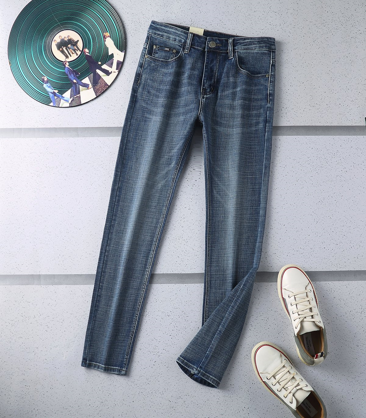 

European American Style Jeans Designer Mens elastic Trousers Slim Casual Autumn And Winter New StylePlaid Regular Pant Latest Hip Hop Rock revival jean, Blue