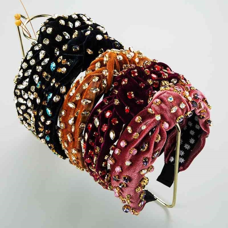 

hand Fashion golden velvet sewn full diamond hoop Baroque hair accessories